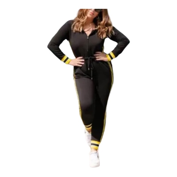 Smash + Tess Pants - Smash + Tess Mic Slayer Harris Hoodie Romper Black Yellow Racing Stripes XL